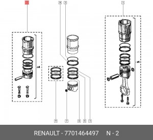 Гильза цилиндра с поршнем в сборе 7701464497 RENAULT