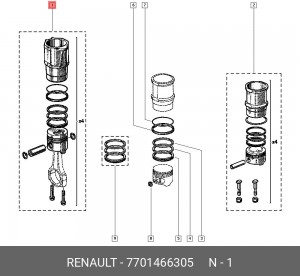 Гильза цилиндра с поршнем в сборе 7701466305 RENAULT