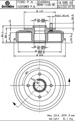 Тормозной барабан 14.9395.10 BREMBO