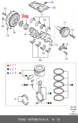 Уплотняющее кольцо, коленчатый вал; Уплотняющее кольцо 94TM-6701-A1A FORD
