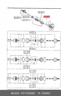 Вал привода колеса в сборе с ШРУСами FS1725600C MAZDA