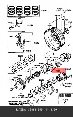 Уплотняющее кольцо, коленчатый вал SE0811399 MAZDA