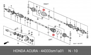 Комплект пылника, приводной вал 44333SM1A01 HONDA