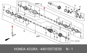 Вал привода колеса в сборе с ШРУСами 44010ST3E50 HONDA
