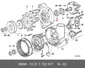 Подшипник со стороны привода, генератор 12 31 1 722 977 BMW