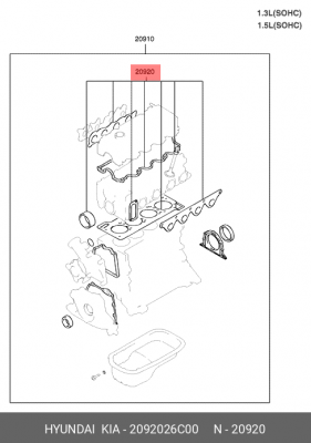 Комплект прокладок, головка цилиндра 2092026C00 HYUNDAI KIA