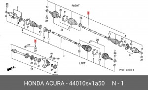 Вал привода колеса в сборе с ШРУСами 44010SV1A50 HONDA