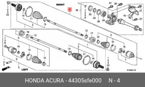 Вал привода колеса в сборе с ШРУСами 44305-SFE-000 HONDA