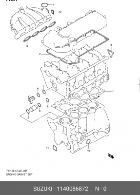 Комплект прокладок, двигатель 11400-86872 SUZUKI