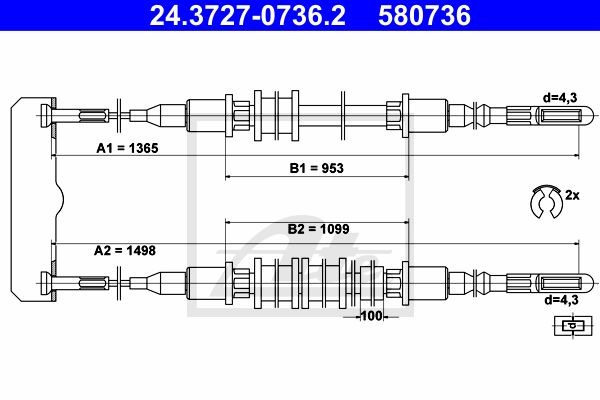 Трос, стояночная тормозная система 24.3727-0736.2 ATE