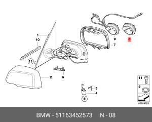 Сервопривод зеркала заднего вида 51 16 3 452 573 BMW