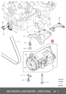 Компрессор, кондиционер JPB101460 MG ROVER LAND ROVER