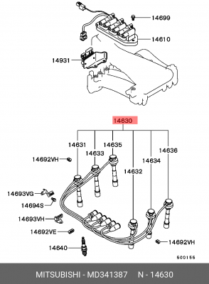 Провода высоковольтные системы зажигания (комплект) MD341387 MITSUBISHI