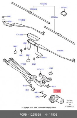 Электромотор привода стеклоочистителя 1255958 FORD