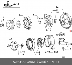 Ремкомплект, генератор 9927837 ALFA FIAT LANCIA
