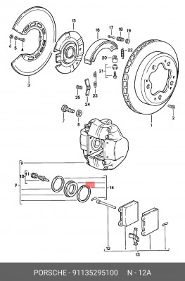 Комплектующие, колодки дискового тормоза 91135295100 PORSCHE