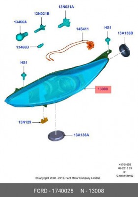 Фара головного света 1740028 FORD