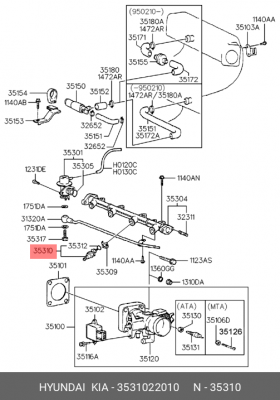 Клапанная форсунка 3531022010 HYUNDAI KIA