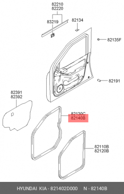 Уплотнитель двери 821402D000 HYUNDAI KIA