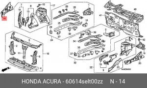 Панель жесткости боковая моторного отсека 60614SELT00ZZ HONDA