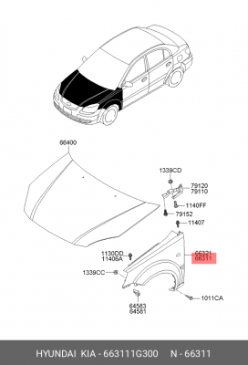 Крыло переднее 663111G300 HYUNDAI KIA