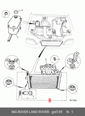 Радиатор, охлаждение двигател GRD139 MG ROVER LAND ROVER