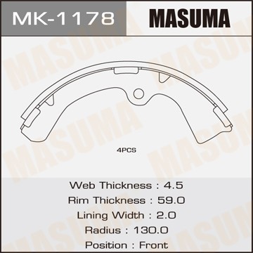 Колодки тормозные барабанные MK1178 MASUMA