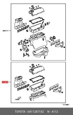 Комплект прокладок, головка цилиндра 04112-87152 DAIHATSU