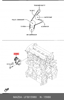 Натяжной ролик, поликлиновой  ремень LF5015980 MAZDA