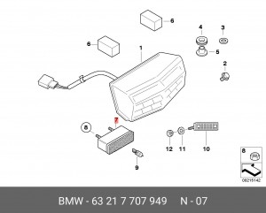 Фонарь освещения номерного знака 63 21 7 707 949 BMW