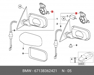 Сервопривод зеркала заднего вида 67 13 8 362 421 BMW