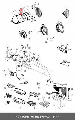 Прокладка, рама основных фар 91163196700 PORSCHE