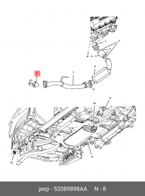 Кронштейн, система выпуска ОГ 52089 898AA CHRYSLER