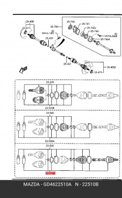 Вал привода колеса с ШРУСом GD4622510A MAZDA