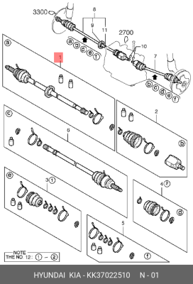 Вал привода колеса с ШРУСом KK37022510 HYUNDAI KIA