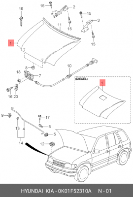 Капот 0K01F52310A MOBIS