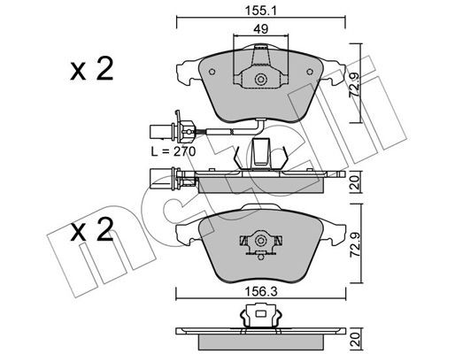 Комплект тормозных колодок, диско 2205491 METELLI