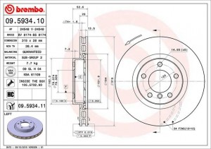 Тормозной диск 09593410 BREMBO