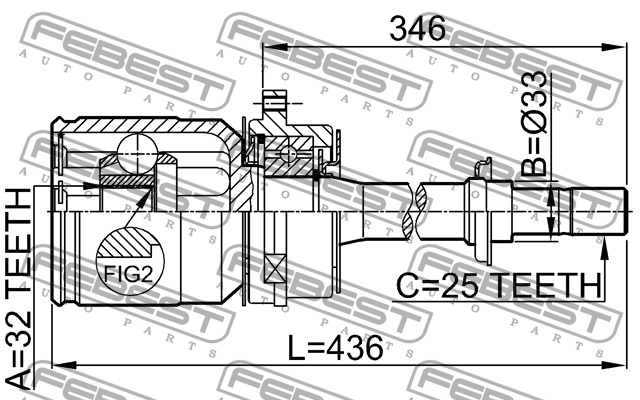 Вал привода колеса в сборе с ШРУСами 0211-SR20RH FEBEST