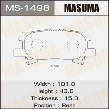 Колодки тормозные дисковые MS1498 MASUMA
