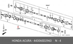 Шарнирный комплект, приводной вал 44306SD2963 HONDA