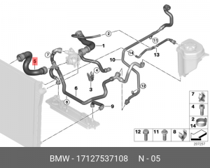 Патрубок системы охлаждения ДВС 17 12 7 537 108 BMW