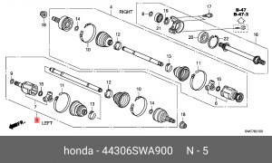 Вал привода колеса в сборе с ШРУСами 44306-SWA-900 HONDA