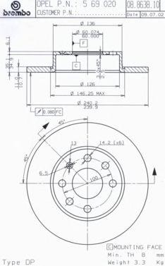 Тормозной диск 08.8638.10 BREMBO