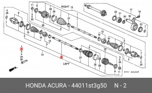 Вал привода колеса в сборе с ШРУСами 44011ST3G50 HONDA