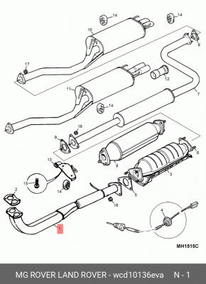Выпускной трубопровод WCD10136EVA MG ROVER LAND ROVER