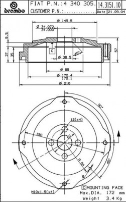 Тормозной барабан 14.3151.10 BREMBO
