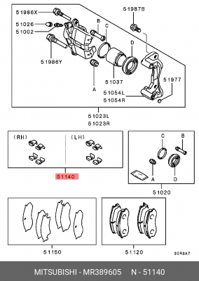 Комплектующие, колодки дискового тормоза MR389605 MITSUBISHI