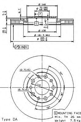Тормозной диск 09.9363.10 BREMBO