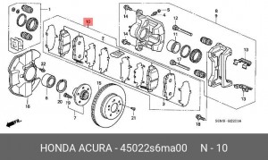 Колодки тормозные дисковые 45022S6MA00 HONDA